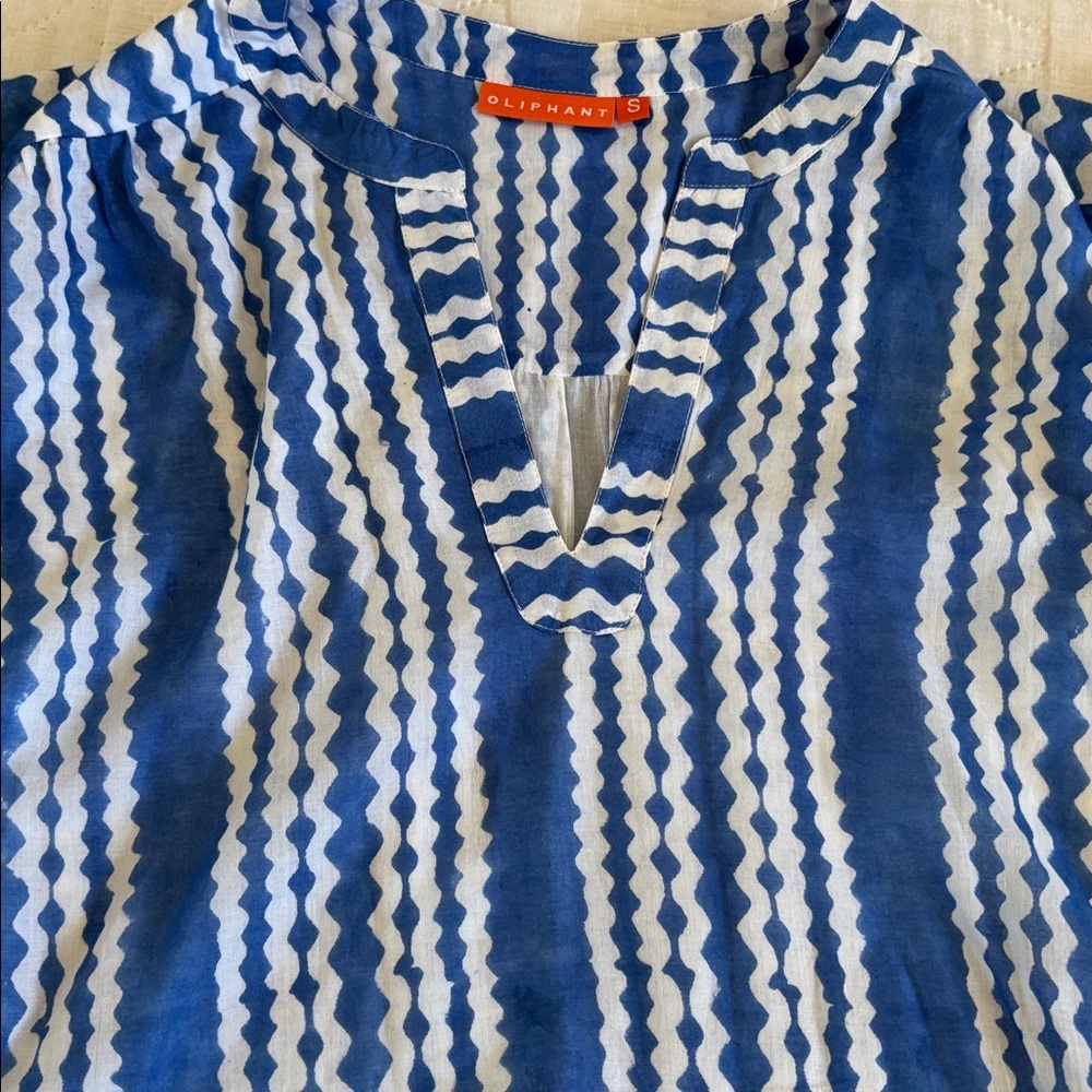 Oliphant Ziggy Blue and White Cotton Roll Sleeve Summer Dress Small - Picture 11 of 11